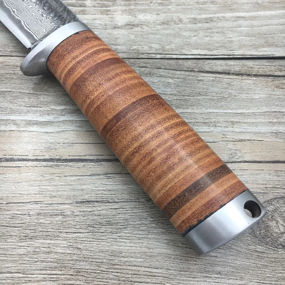 Forged Damascus Steel Straight Knife Tactical for Hunting and Camping