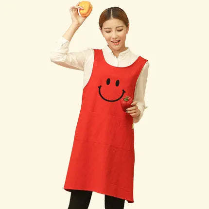 &Cute Funny Japanese-style Apron Work Clothes Home Kitchen Cooking Breathable Cotton Waist Pinafore Women Apron