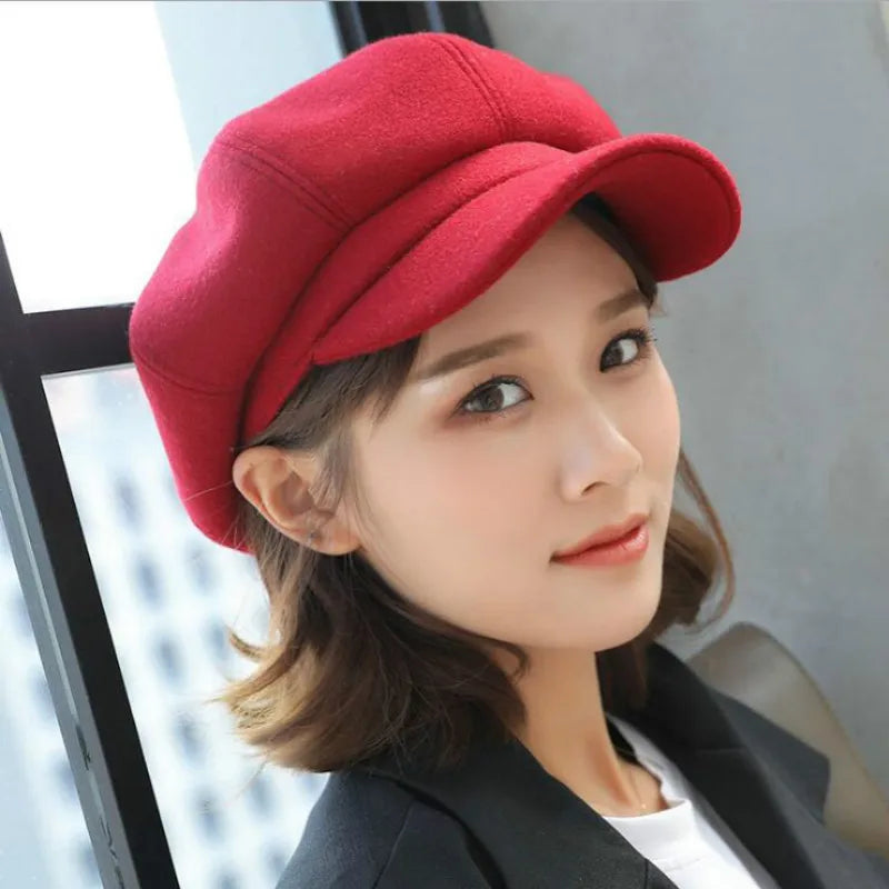 Fashion wild wool Women Beret Autumn Winter Octagonal Cap Hats Stylish Artist Painter Newsboy Caps Black Grey Beret Hats gorras