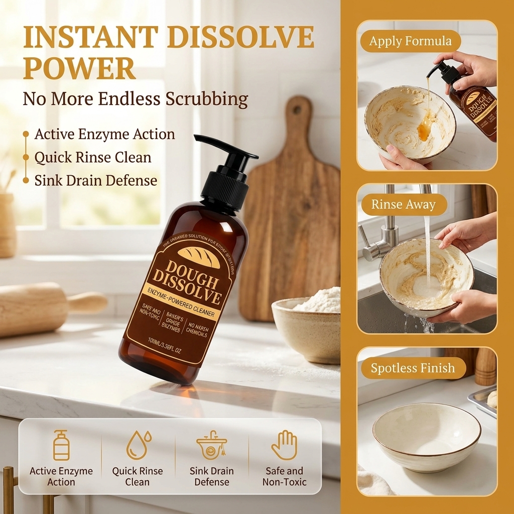 The Kneaded Solution For Sticky Situations, 2026 Upgraded Dough Dissolve Soap for Sourdough, Amylase & Protease Enzyme Cleaner for Bannetons, Proofing Baskets & Bread Tools, Helps Dissolve Flour & Starch Residue