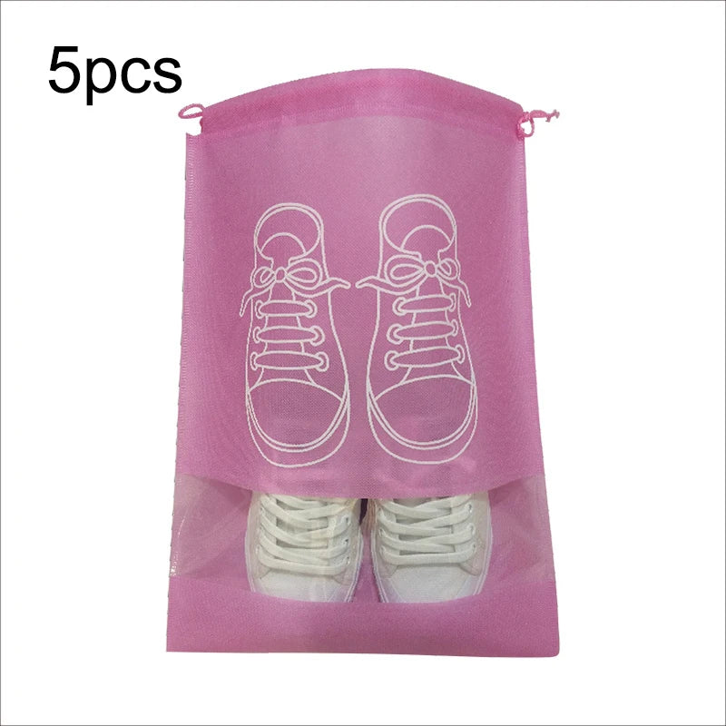 5pcs Shoes Storage Bag Closet Organizer Non-woven Travel Portable Bag Waterproof Pocket Clothing Classified Hanging Bag