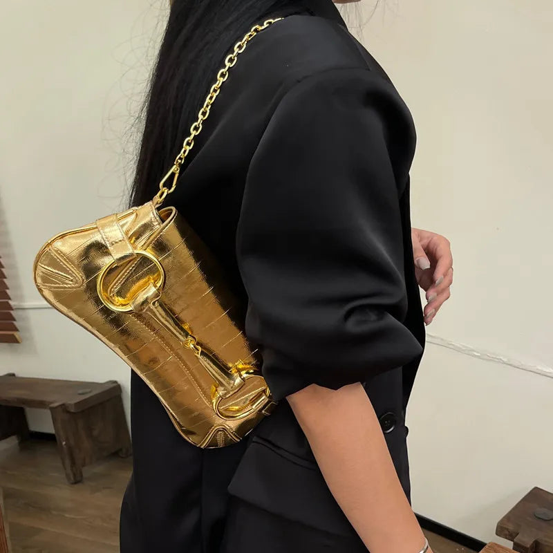 Chain Shoulder Underarm Gold Bags For Women Luxury Designer Handbag Purses 2024 New Fashion  Commuting Large Capacity Crossbody