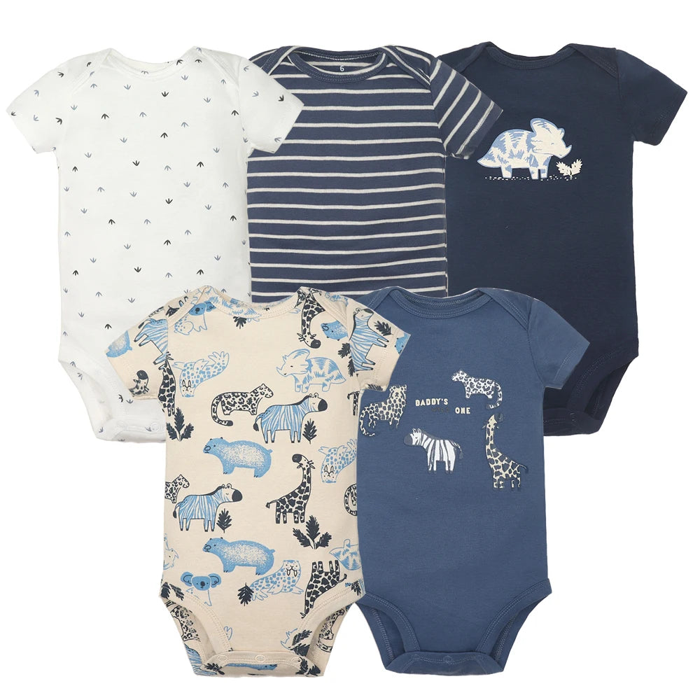 5Pieces Unisex Baby Bodysuits Fashion Body Suits Short Sleeve Newborn Infant Jumpsuit Cartoon Baby Boy Girl Clothes Set Summer