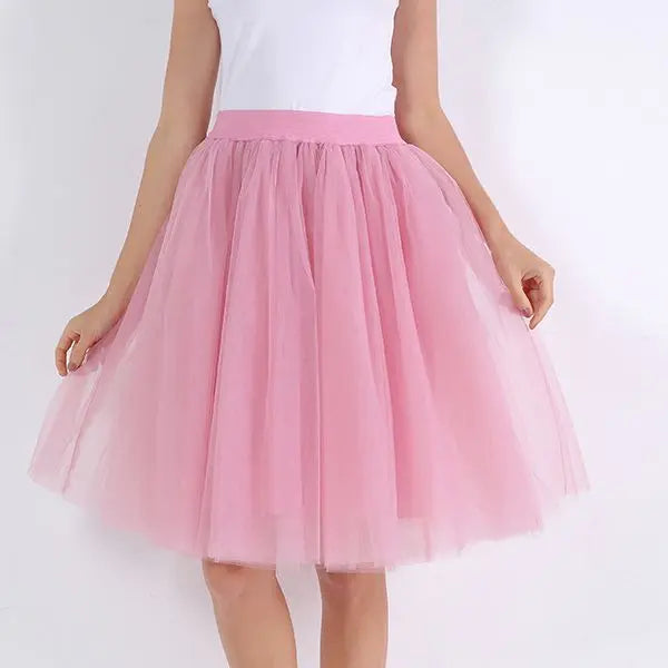 Quality 5 Layers Fashion Tulle Skirt Pleated Skirts Womens Lolita Petticoat Bridesmaids Midi Skirt