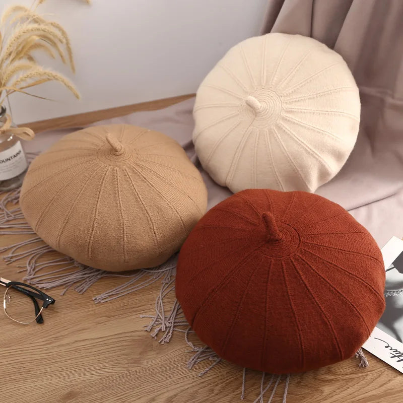 Hat for women big size circumference winter soft cashmere Beret Hat Women retro warm knitting artist hat casual pumpkin hat