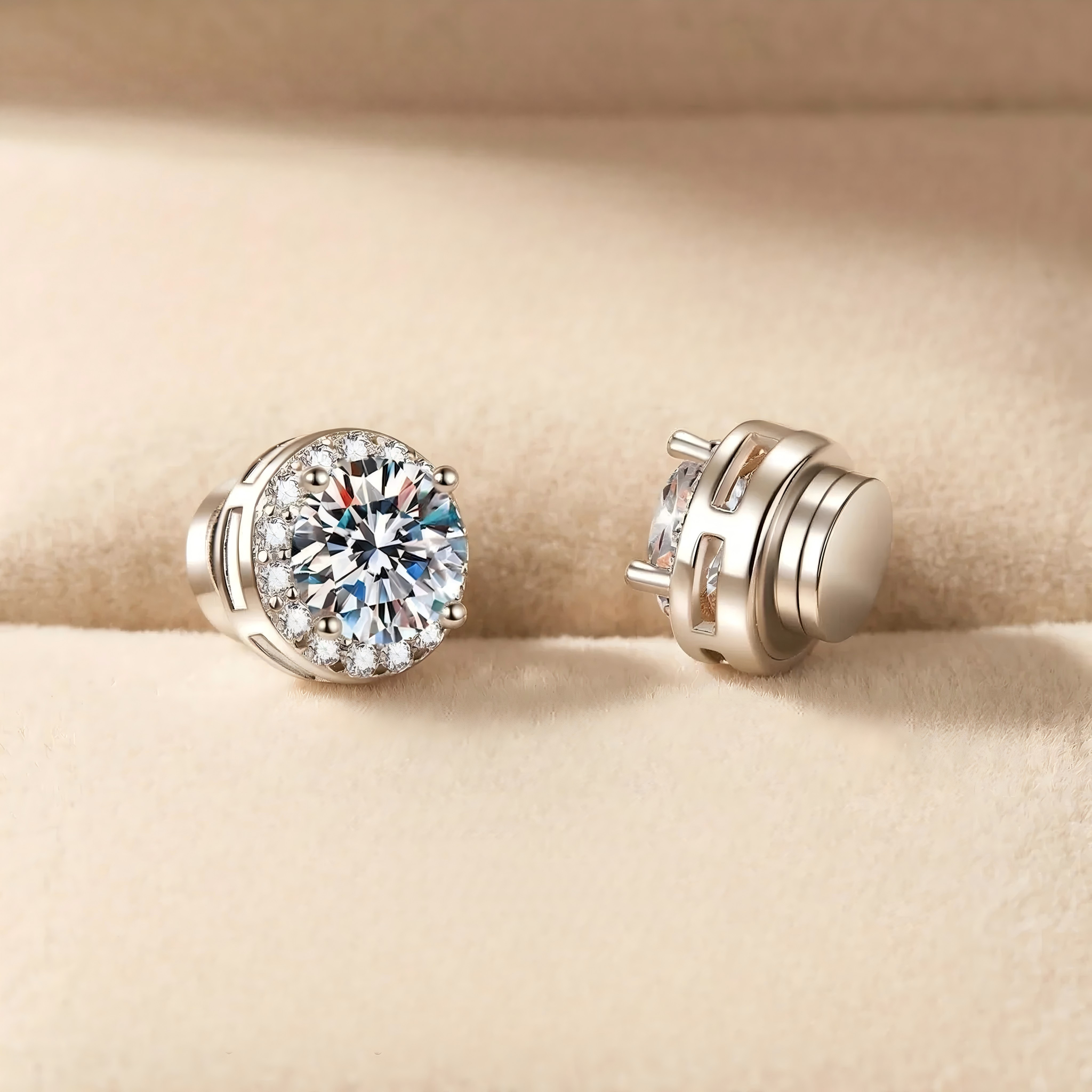 Sparkling Round Diamond Stud Magnetic Earrings