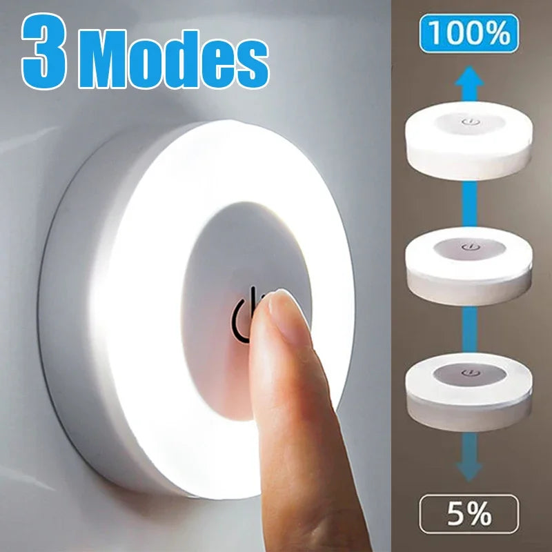 3 Modes LED Night Lights USB Charged Magnetic Base Wall Light Portable Round Dimming Sensor Lamp for Kitchen Bedroom Lighting