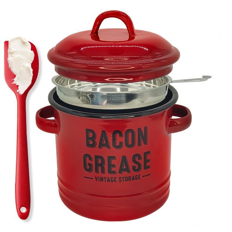 46-ounce bacon fat container, with strainer and food-grade silicone spatula