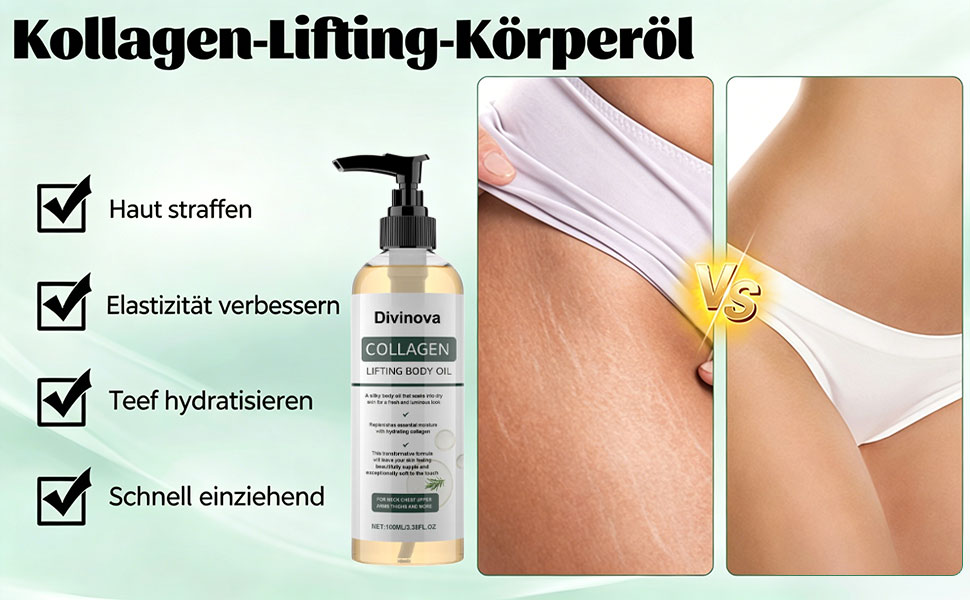 Divinova Kollagen körperöl zur Hautstraffung, 2026  Divinova Collagen Lifting Body Oil für Narben, Falten und Dehnungsstreifen, 100ML