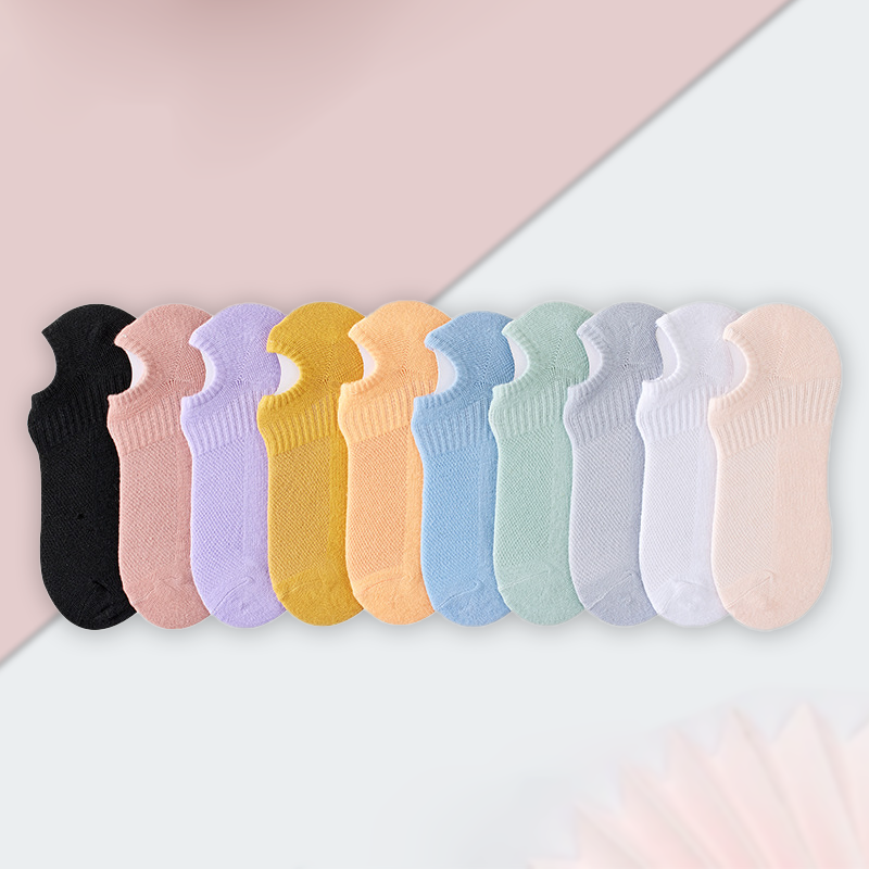 Female summer thin shallow invisible boat socks low mesh breathable cotton sweat-absorbing solid color short socks