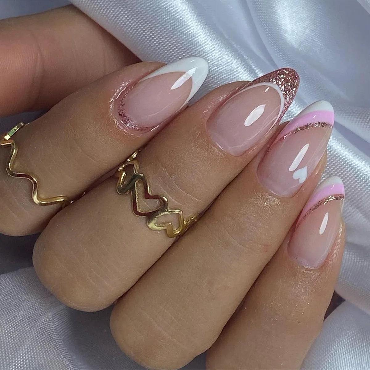 Oil Painting Style Flowers Design Nail Art Short Pointed Fake Nails Detachable Finished False Nails Press on Nails with Glue