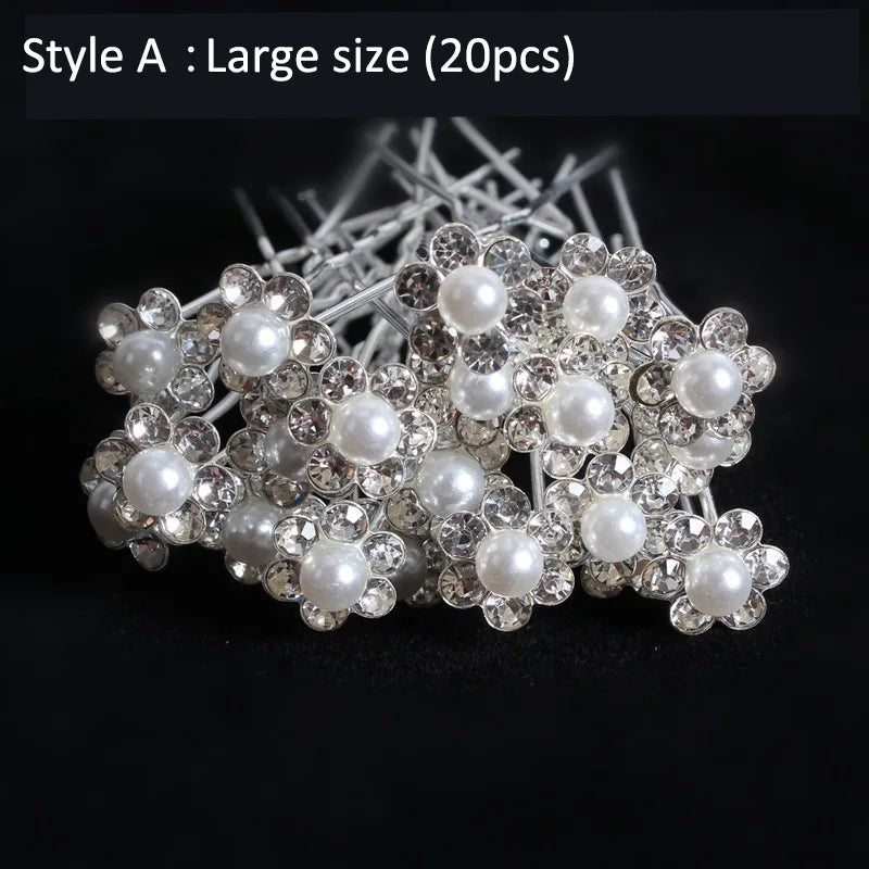 20pcs Women Flower Hairpin Stick Wedding Bridal Crystal Pearl Hairpin U Shaped Hair Clip Barrettes Hair Accessories Wholesale