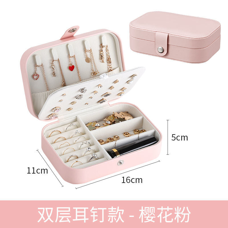 Simple Girl Earrings Plate Portable Leather Necklace Ring Multi Function Jewelry Storage Box