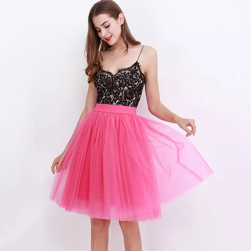 Quality 5 Layers Fashion Tulle Skirt Pleated Skirts Womens Lolita Petticoat Bridesmaids Midi Skirt