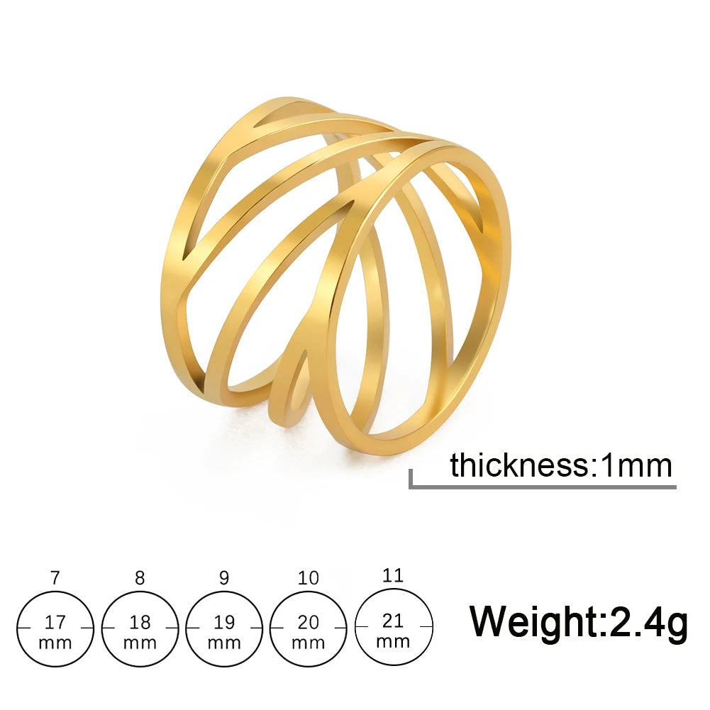 Skyrim Hollow Crosscut Ring Women Stainless Steel Gold Color Simple Geometric Finger Rings Punk Jewelry Gift for Lover Mother