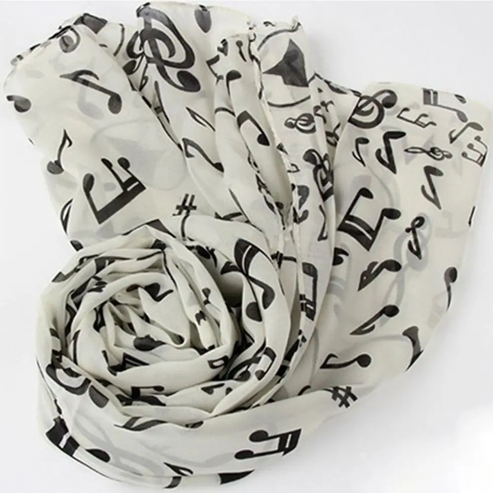 Fashion Trendy Ladies Gift Accessory Treble Clef Printed Sheet Muffler Shawl Music Note Printed Scarf Chiffon Silk Scarf