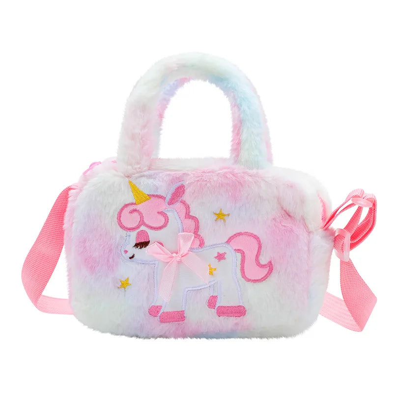 Kawaii Children's Cartoon Unicorn Crossbody Bag Cute Plush Shoulder Bag Girl Handbag Suitable For Party Holiday Gifts