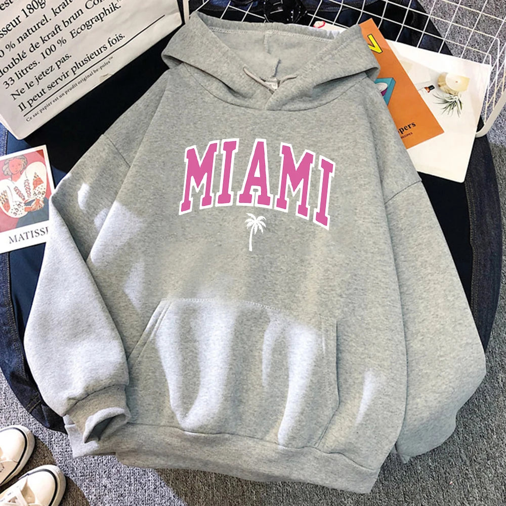 Miami Beach, Florida Usa Street Womens Hoodie Street Loose Hoodies Breathable Fleece Streetwear Casual Fleece Female Clothing