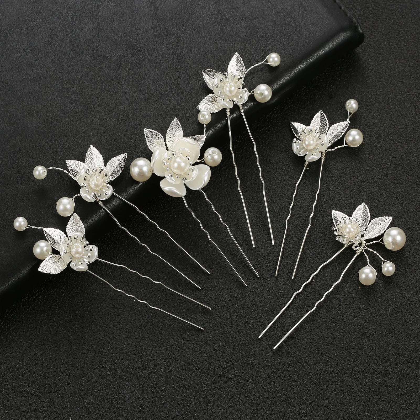 Pearl Flower Hairpin Side Comb Sets Wedding Hair Accessories Leaf Shaped Tiaras Bride Insert Hair Clip Jewelry Fashion Headwear