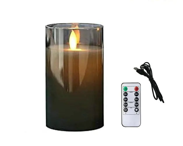 USB Recharge Dancing wick Pillar candle Lamp Paraffin Wax Electric LED Glass Candle w/Remote control Home Party table Decoration