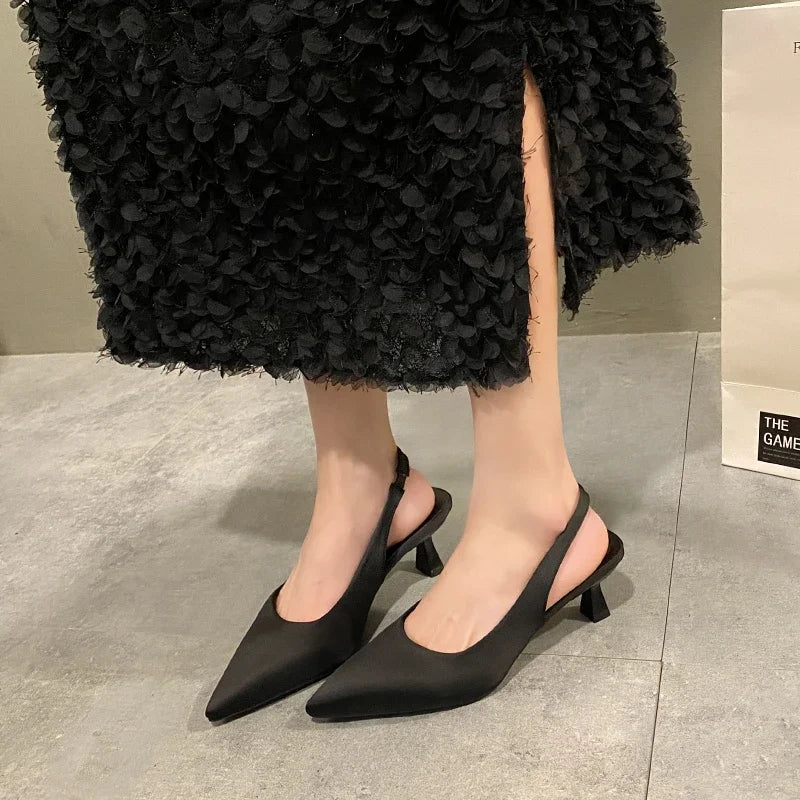 Ladies Shoes on Sale 2024 Fashion Slip on Women's Pumps Autumn Pointed Toe Solid Dress Mid Heel Office Small Fresh High Heels