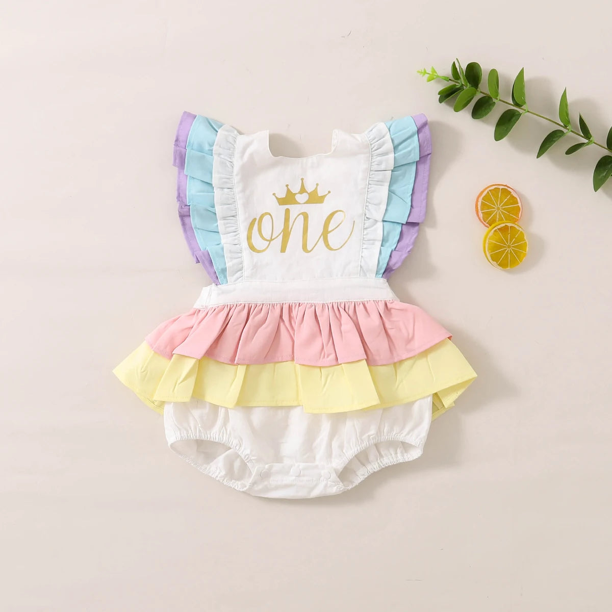 Infant Newborn Baby Girl Birthday Cotton Romper Ruffled Lace Sleeveless Golden Letter One Crown Jumpsuit Bow Fluffy Skirt