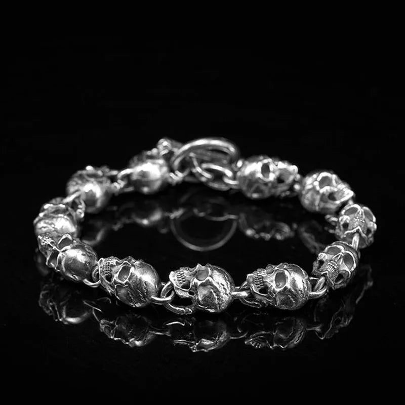 S925 Silver  Handmade Skull Motorcycle Hand String Trend Men's and Women's Skeleton Vintage Punk Bracelet