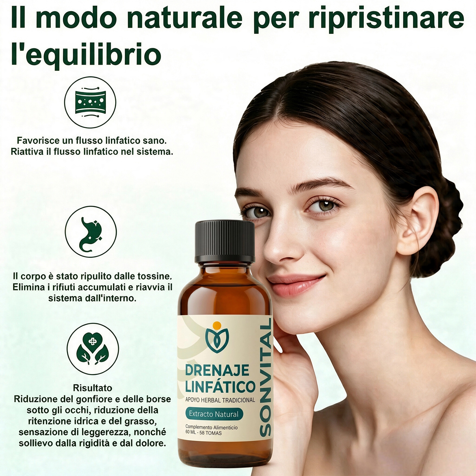 Sonvital Drenaje Linfático Gotas - 60ml Gotas de Drenaje Linfatico para Piernas y Abdomen, Naturales a Base de Hierbas, Sin gluten, para hombres y mujeres