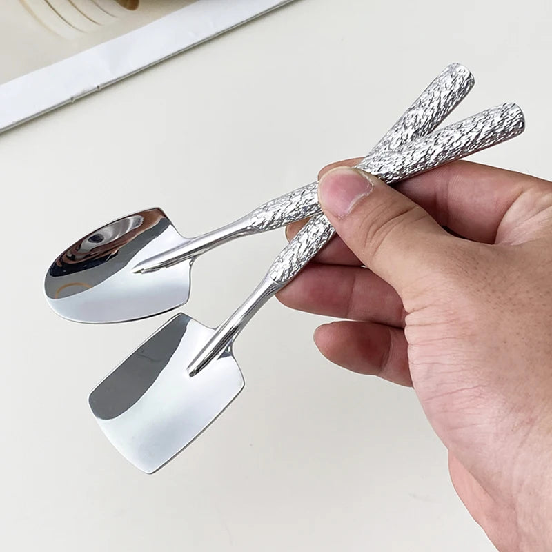 Stainless steel Shovel Spoon Hammer Handle Fork Coffee Tea Fruit Spoon Scoops Watermelon Ice Cream Dessert Spoons Tableware