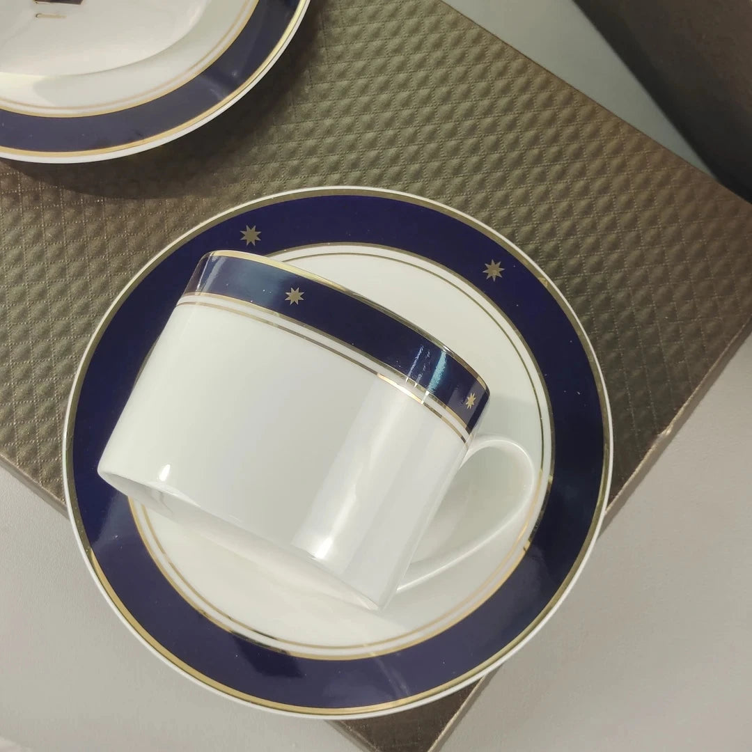 Luxuriöse blaue Espressotassen, 230 ml – Keramik-Kaffeetassen- und Untertassen-Set – Professionelle Latte-Art-Tasse für den Barista zu Hause – Exquisites Accessoire