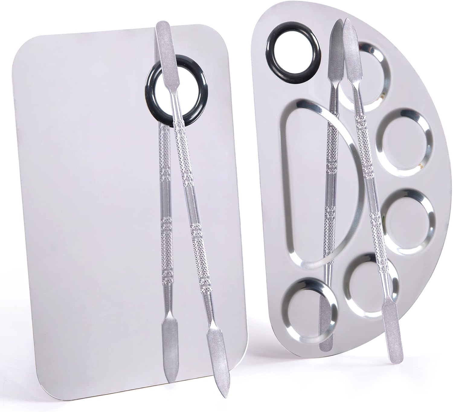 Stainless Steel Metal Makeup Palette with Spatula Artist Tool for Mixing Foundation Nail-Art, Cosmetic Makeup Palette, Makeup Plate, 6×4