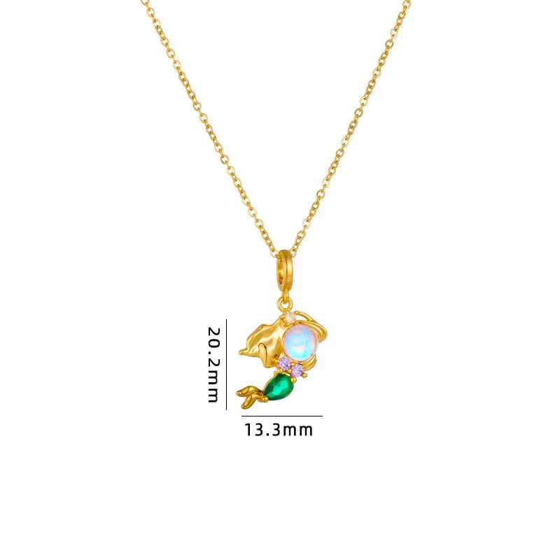 Disney Princess Snow White Cinderella Zircon Pendant Necklace for Women Girls Stainless Steel Chain Party Accessories Gifts