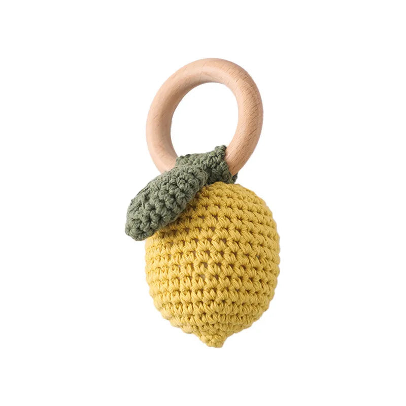 1PC Baby Ratter Toys Wooden Fruit Crochet Ringing Teether BPA Free Lemon Rainbow Rings Newborn Montessori Teether Kid Toys Gifts