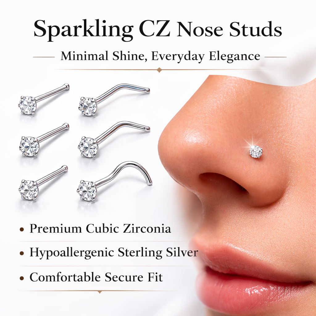 Sterling Silver Nose Stud Set with Clear Stone