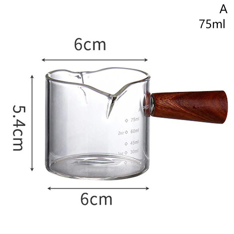 50ml 80ml 100ml Wood Handle Glass Espresso Measuring Cup Double/Single Mouth Milk Jug Coffee Supplies Clear Kitchen Measure Mug