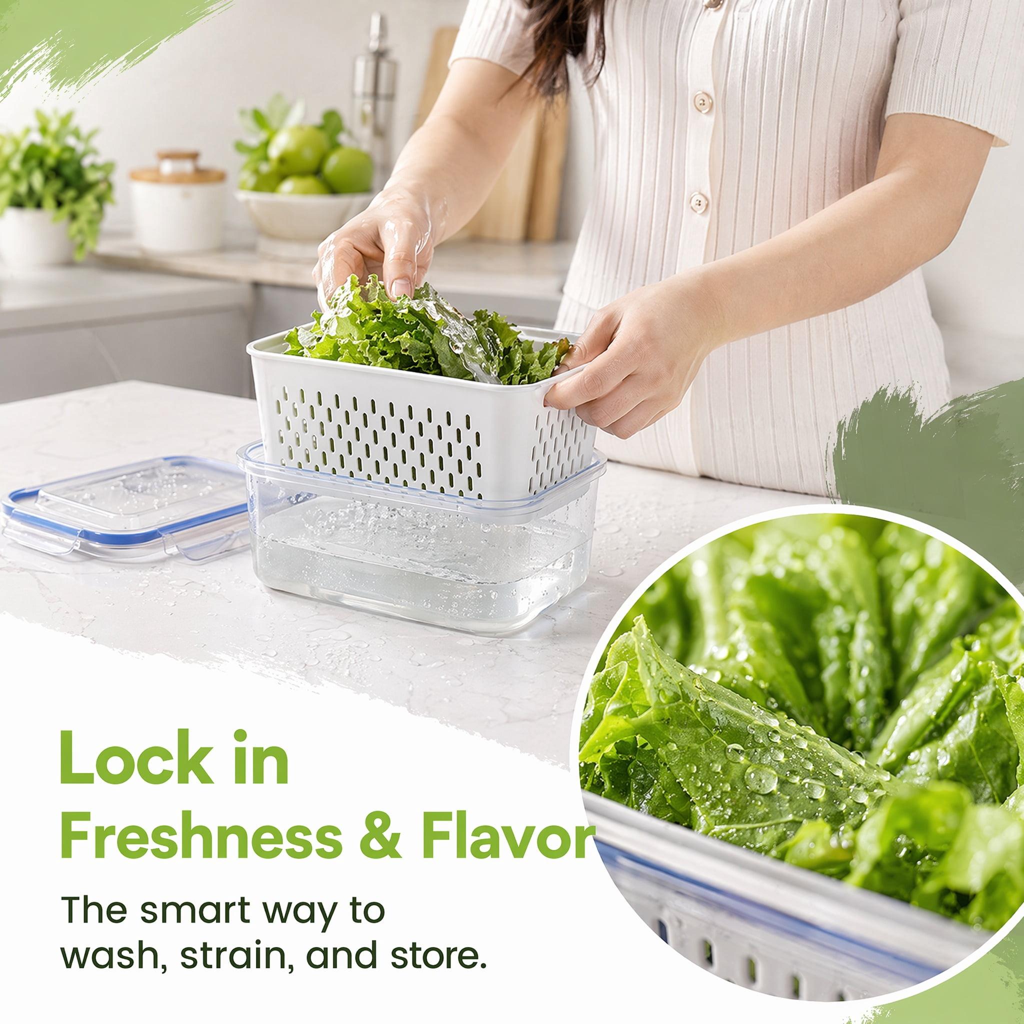 Fruit Storage Containers for Fridge with Removable Colander, Airtight Produce Saver, Dishwasher Safe Berry Keeper, 3 Sizes with Lids(Blue)
