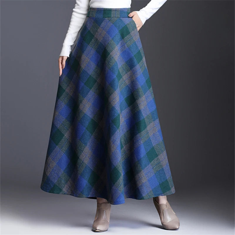 Neophil Woolen WarmThick Plaid Skirts 2025 Winter Women England Style Pockets Midi Pleated A-Line Wool Tartan Skirt