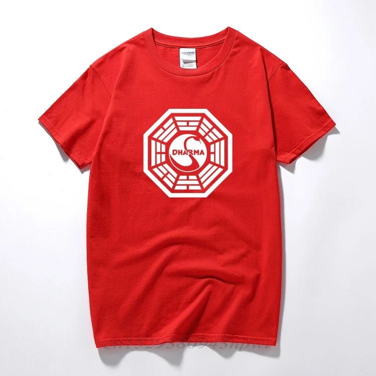 American TV Play Series LOST Dharma Initiative T-Shirt Fitness Cotton Short Sleeve Fans T Shirts Tops Tees Camisetas Masculinas