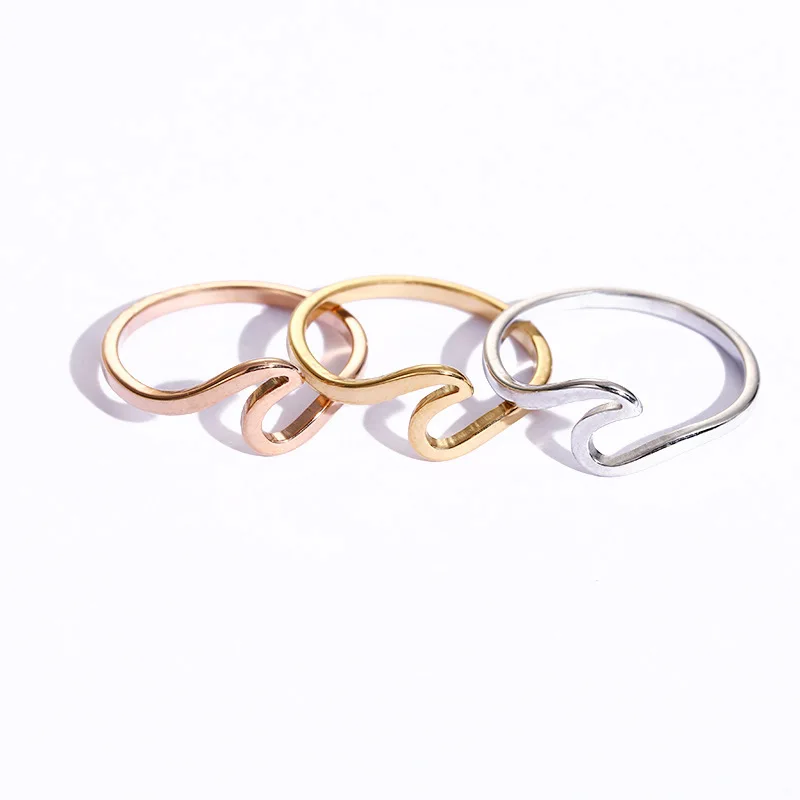 Fashion Simple Design Sea Wave Rings Ocean Surf Stainless Steel Finger Jewelry Ocean Surf Ring for Women Surfer Gift Wholesale