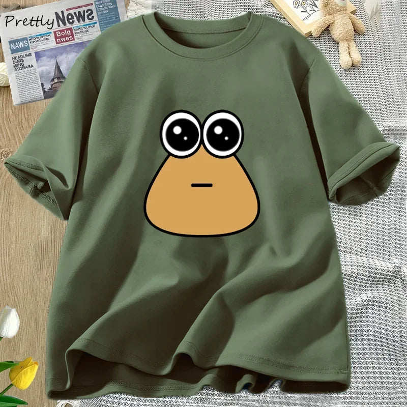 Hungy Pou Uwu Graphic Tees Funny Print Cotton Oversized Women Tops T-shirt Clothing Streetwear Short Sleeve Tee Shirt Tops