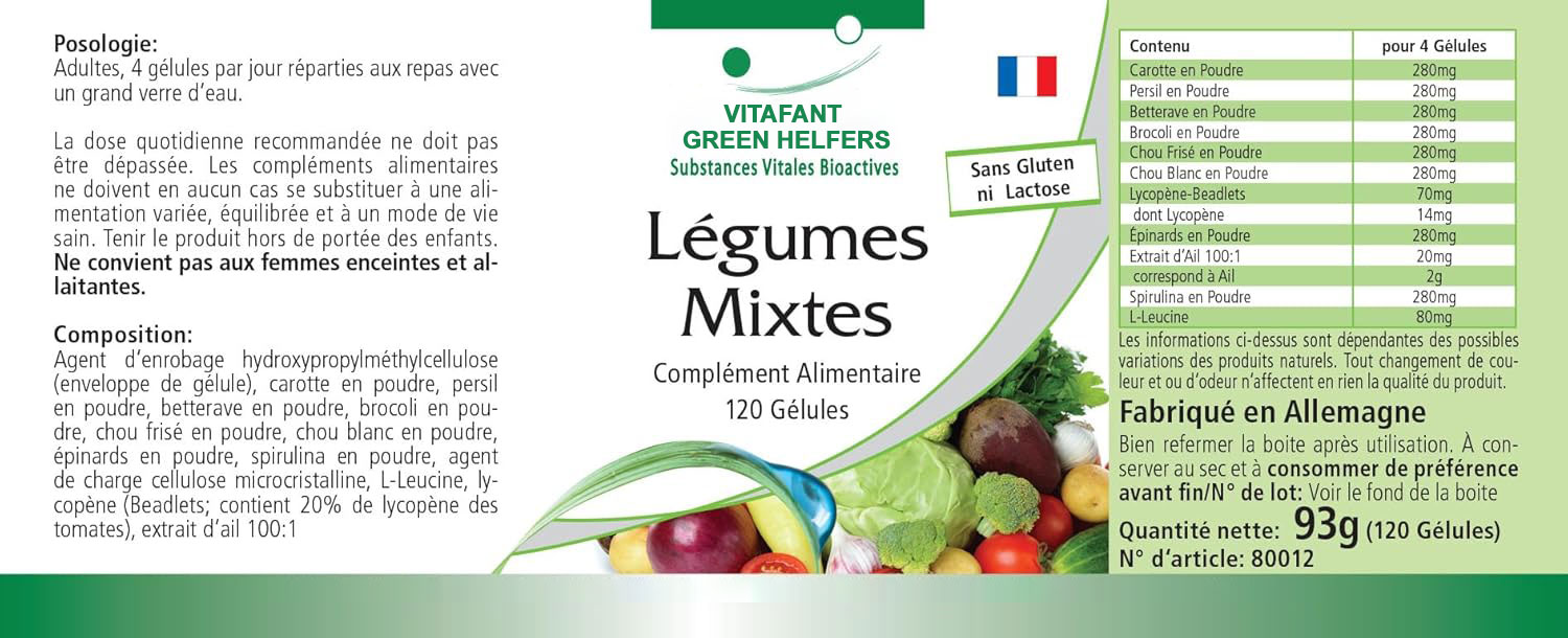 VITAFANT GREEN HELFERS| Gemüse Mix - 120 Kapseln - HOCHDOSIERT - VEGAN - 10 Sorten Gemüse