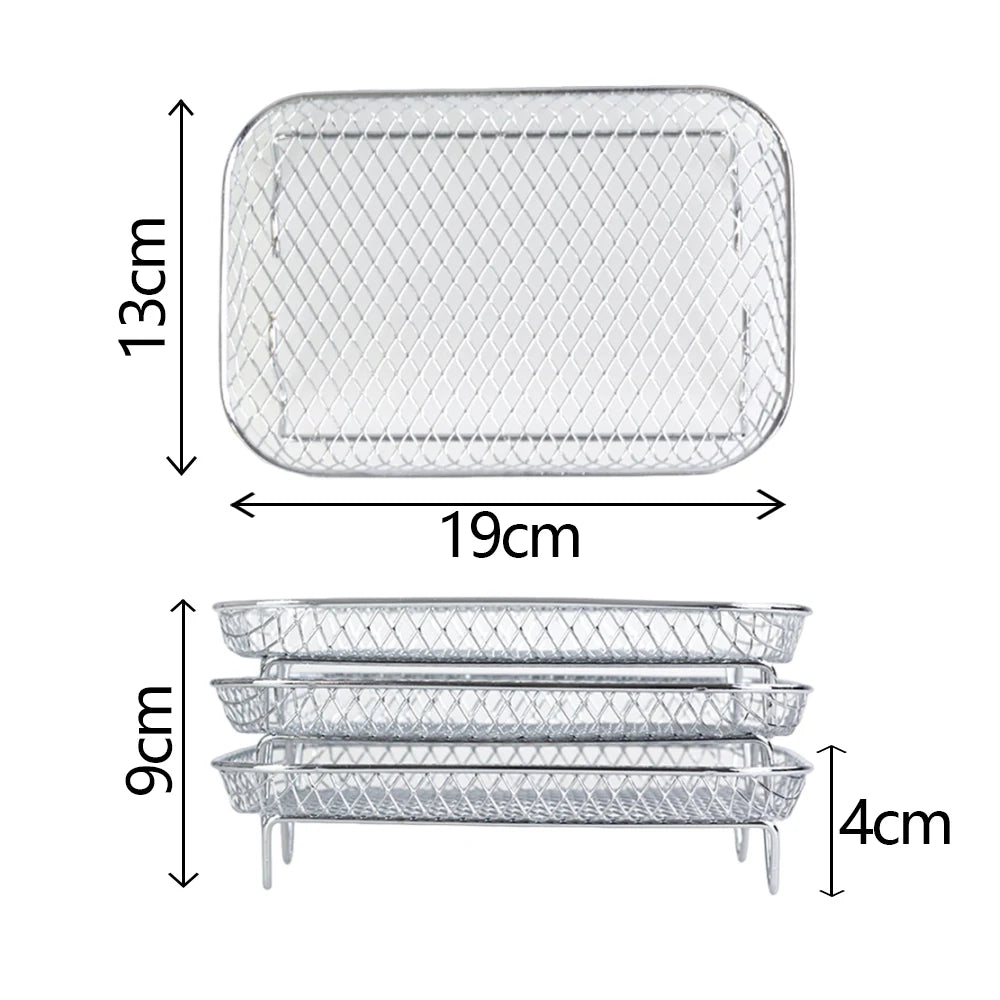 &3-layers Air Fryer Rack Stackable Grid Grilling Rack Stainless Steel Anti-corrosion for Home Kitchen Oven Steamer Cooker Gadgets