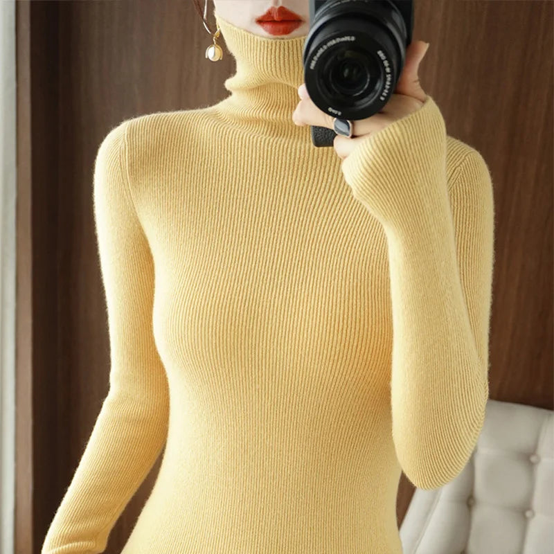 2022 Autumn Winter Cashmere  Sweater Women's Pullover Turtleneck  Casual Fashion Pure Color Cashmere sweater women