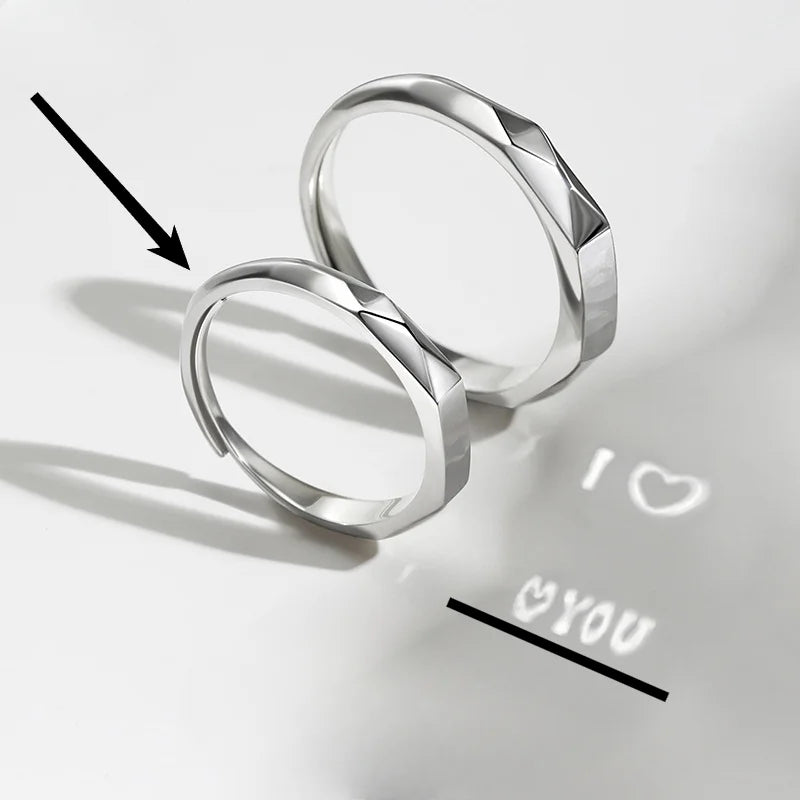 Silver 925 Rings Light Reflect Show Love Shadow Cast Sculpted Overlap Open Adjustable Wedding Engagement Couple Jewelry Bride