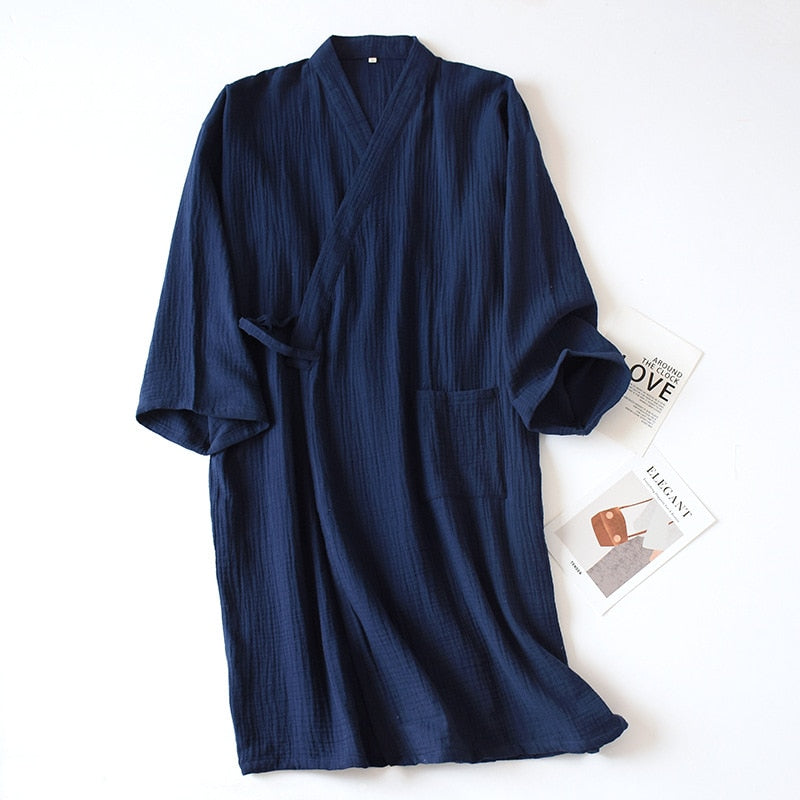 spring and summer new 100% cotton crepe ladies thin nightgown men bathrobe robe home service pajamas
