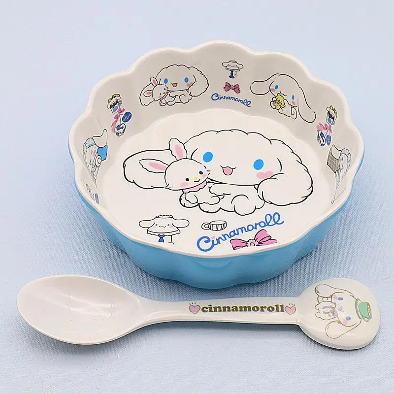 Cute Sanrio Tableware Cinnamoroll Kawaii Dormitory Student Cartoon Kitchen Set Bowl Plate Fruit Salad Storage Toys Girls