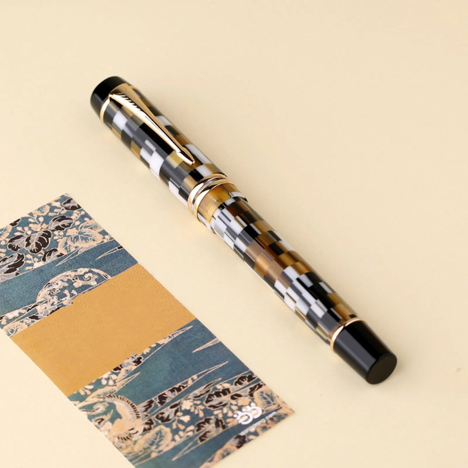 MAJOHN M600 Resin Fountain Pen with Converter Checkerboard BOCK Nib 0.5 Mm Writing Ink Pens School Supplies Stationery Gift Pen