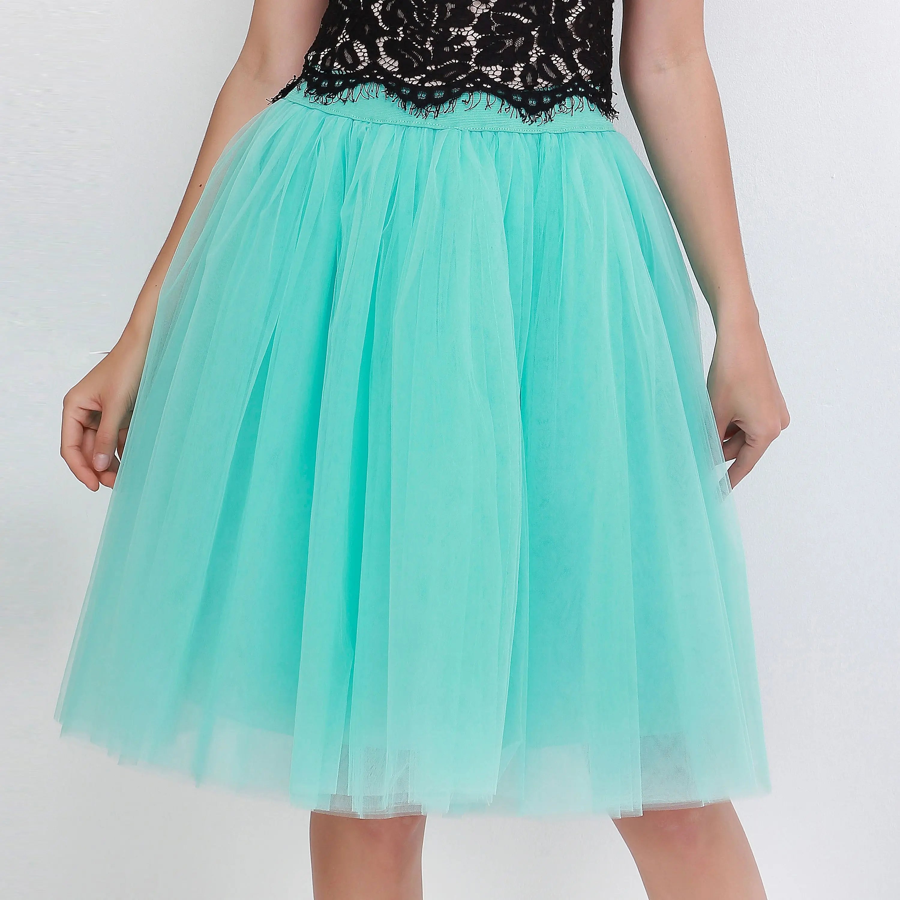 Quality 5 Layers Fashion Tulle Skirt Pleated Skirts Womens Lolita Petticoat Bridesmaids Midi Skirt