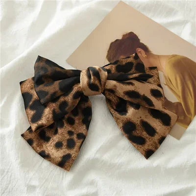 New Fashion Leopard Big Bow Fabric Hairpin Spring Clip Barrettes Women Girls Hair Accessories Headdress