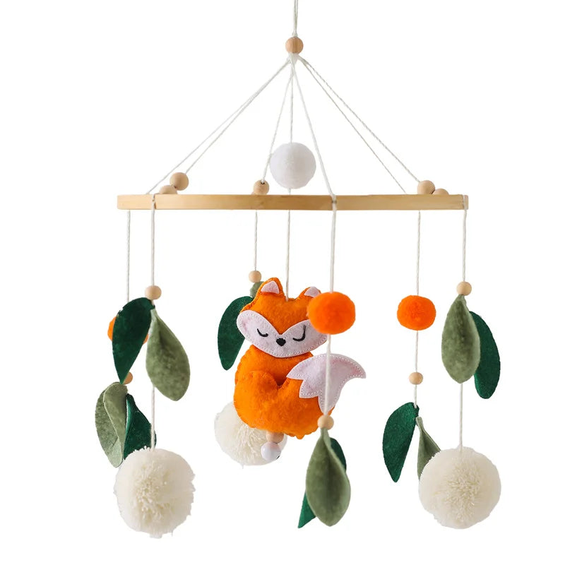 Crib Mobile Bed Bell Wooden Baby Rattles Soft Felt Cartoon Animal Bed Bell Newborn Music Box Hanging Toy Crib Bracket Baby Gifts